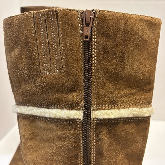 Vintage BASS Shearling Boots Leather Upper Womens 7M Brown Round Toe Block Heel - Picture 16 of 17